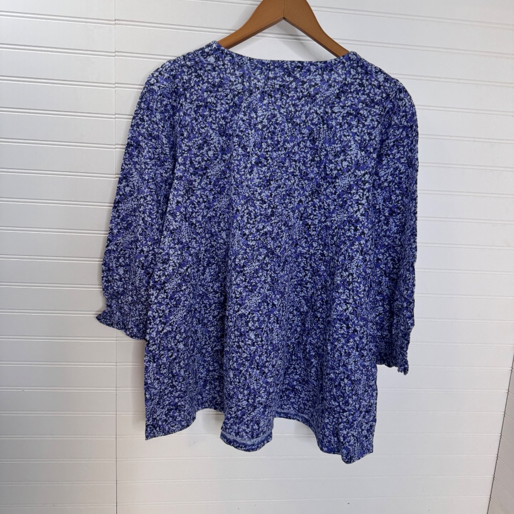 NEW J. Jill Smocked & Tiered Tunic Blue Orchid Fluttering Ferns Small Petite - Picture 5 of 9